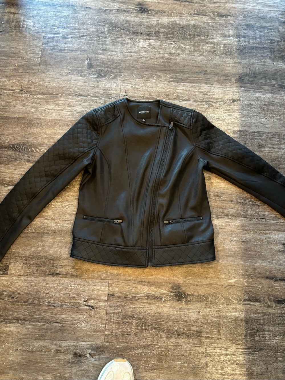 Liverpool Black Quilted Sleeve Moto Jacket